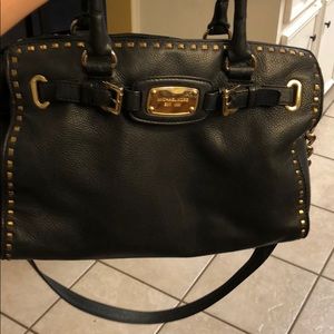 MK black leather with gold studs purse